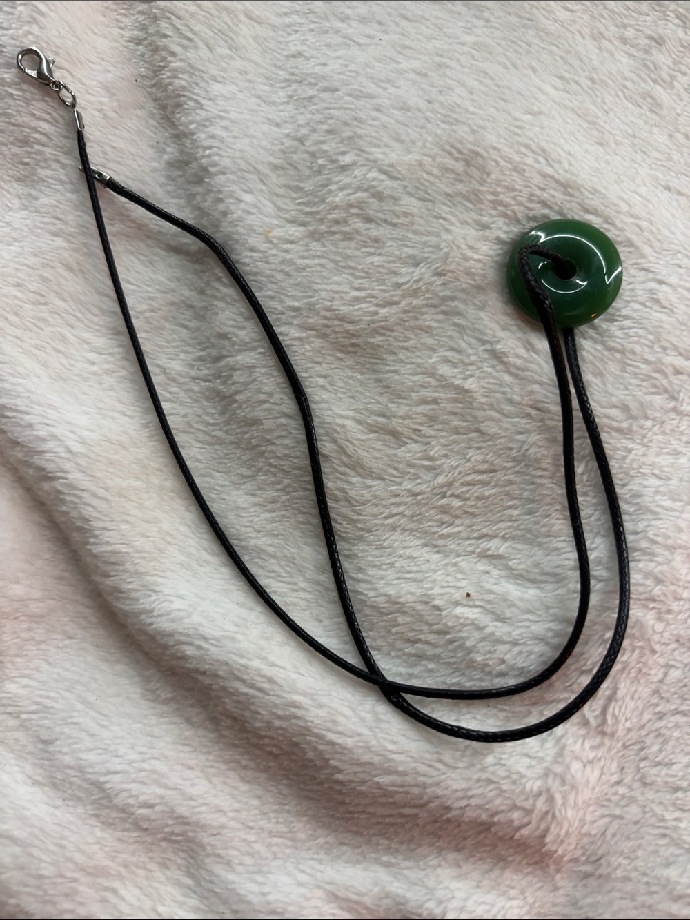 Green Stone Pendant Necklace on Black Cord - Women Jewelry